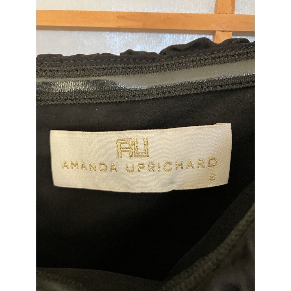 Amanda Uprichard Black Silk Mini Cocktail Dress Short Sleeve Ruffle Front, Small - Picture 4 of 10
